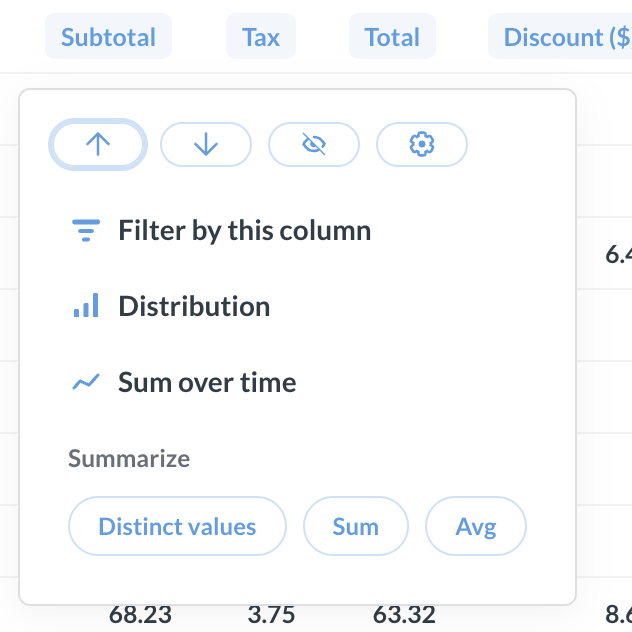 Drill-through column header menu